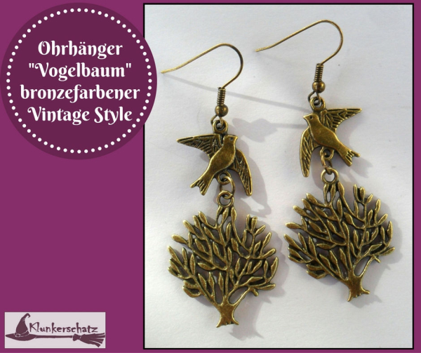 Ohrhänger "Vogelbaum", bronzefarbener Vintage Style